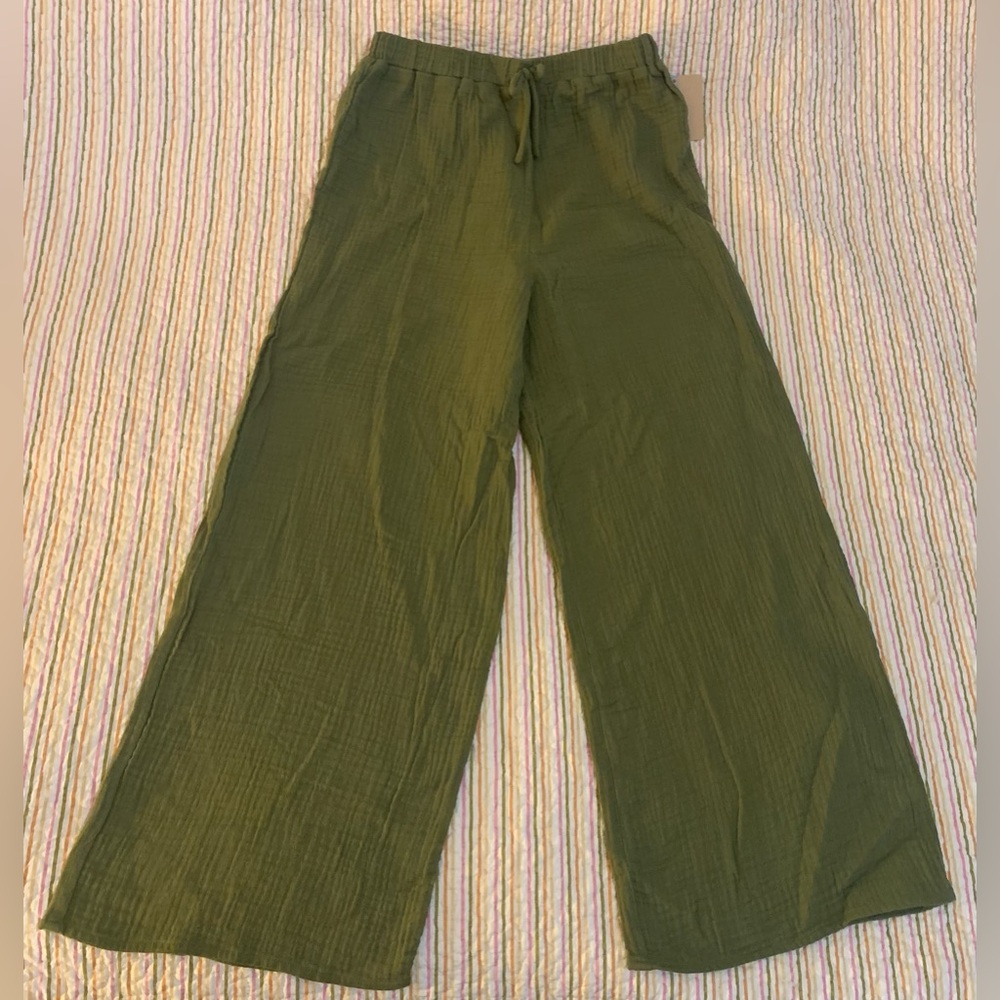 Bixby Nomad Girls Wide Leg Gauze Pants Size M 8-10 Olive Green NWT